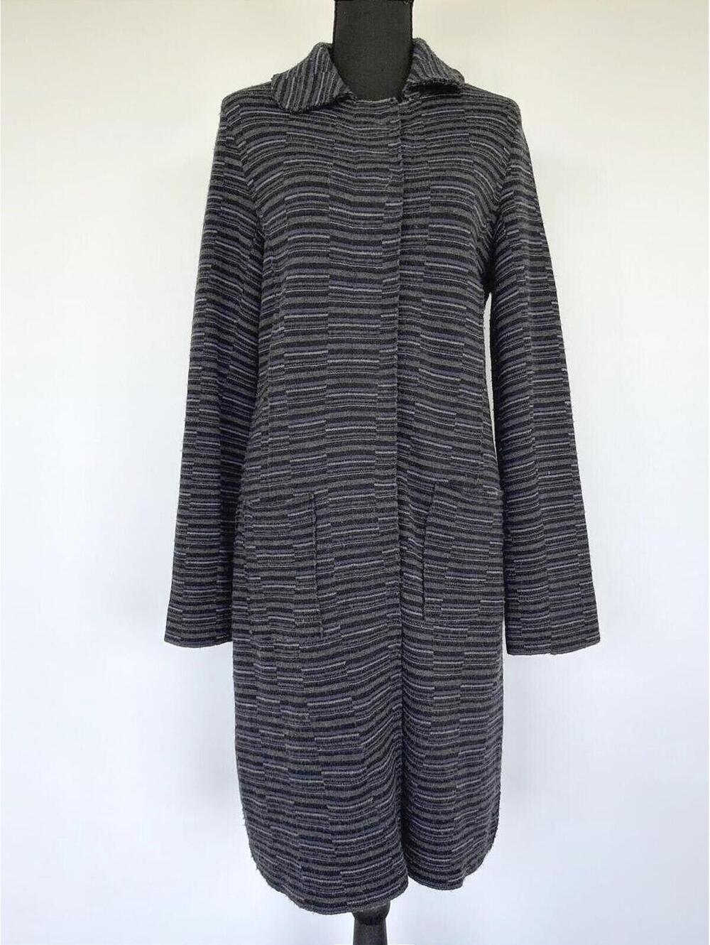Damask Knit Duster Cardigan Gray Striped Wool Blend M